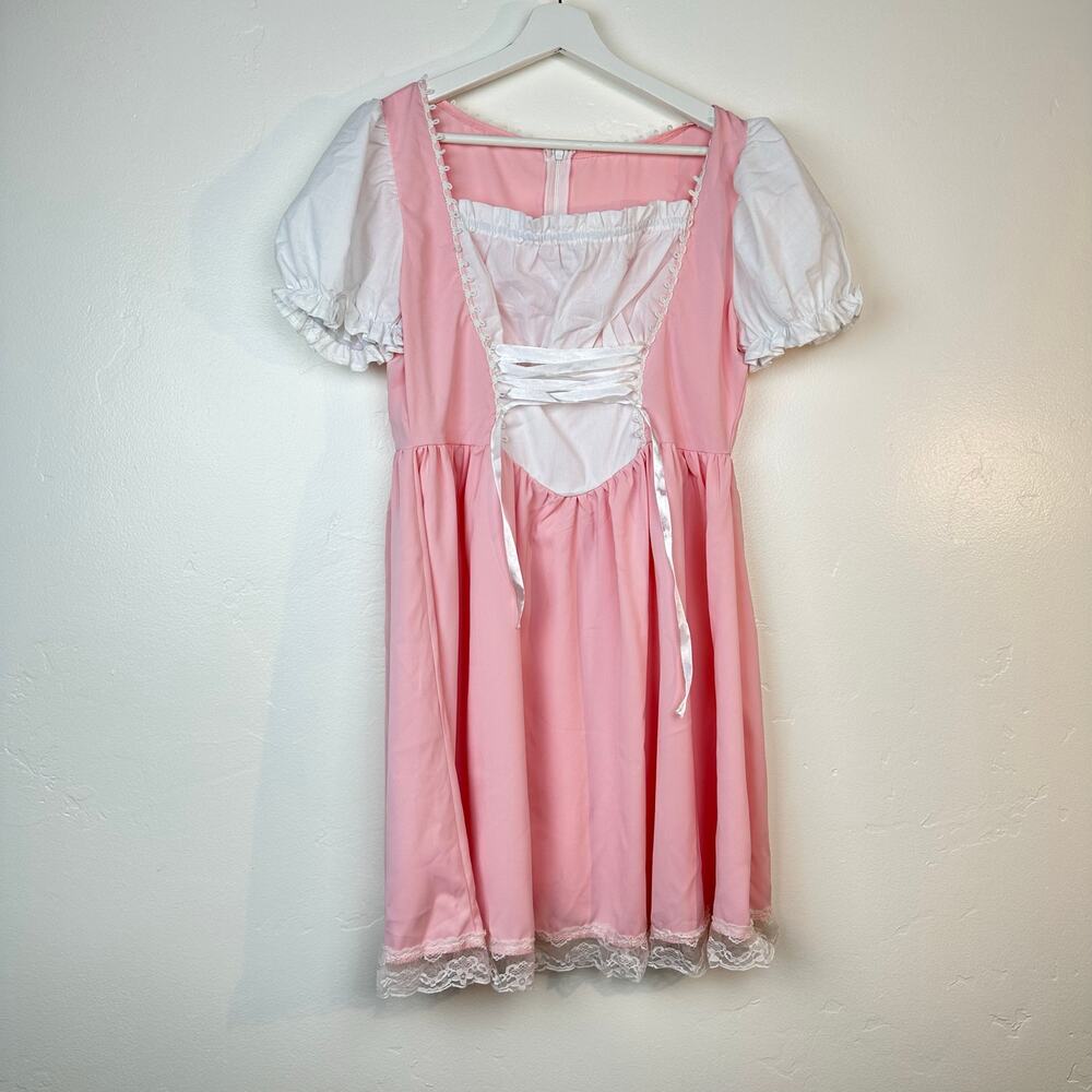 Pink & White Peasant Dress Cottagecore Milkmaid Costume - Size M/L 32” Waist